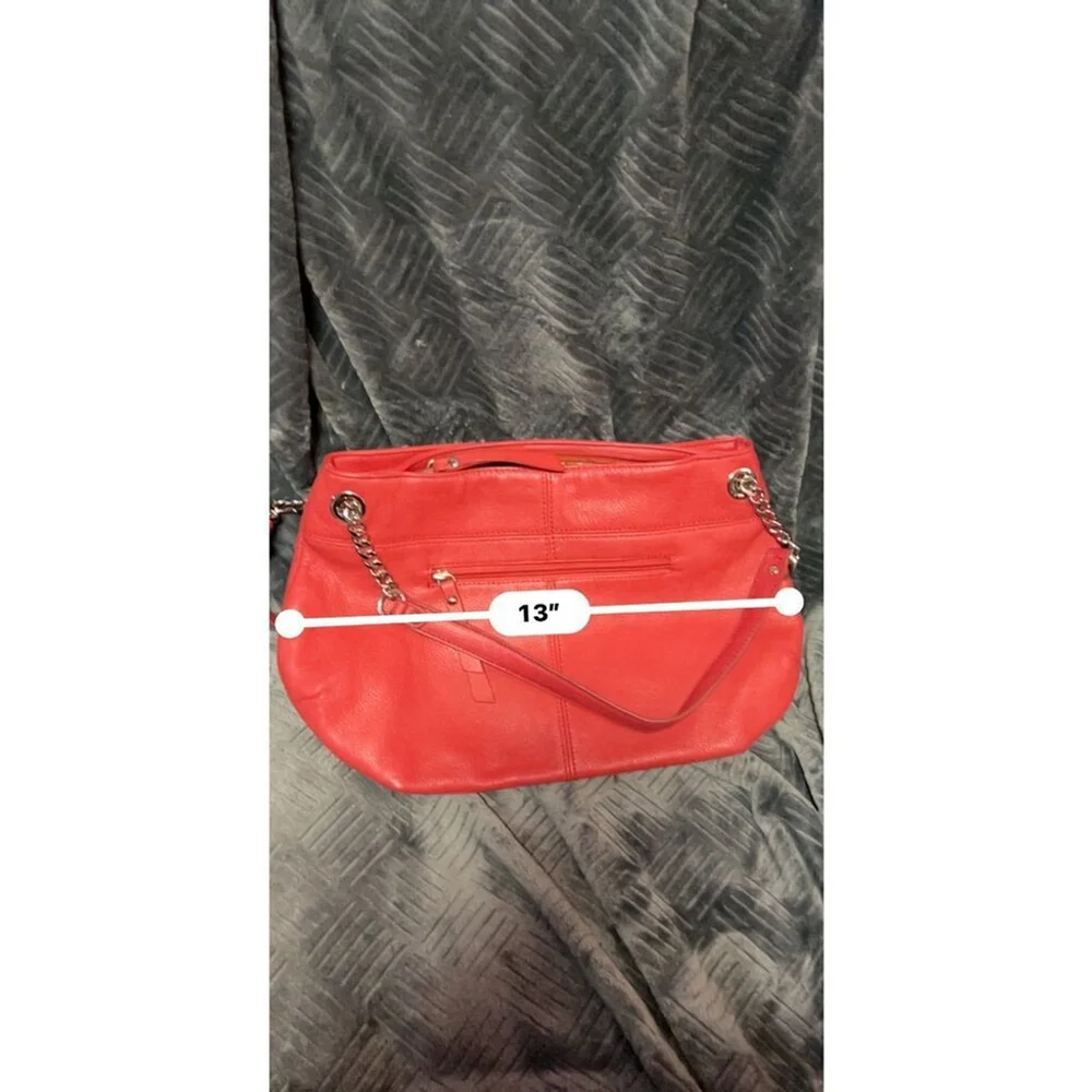 Tignanello Red Leather Hobo Bag With Chain Accent